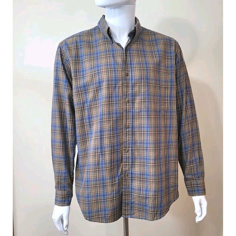 Club Room Mens Button Up Shirt Size Large Mulicolor Plaid Check 100% Cotton